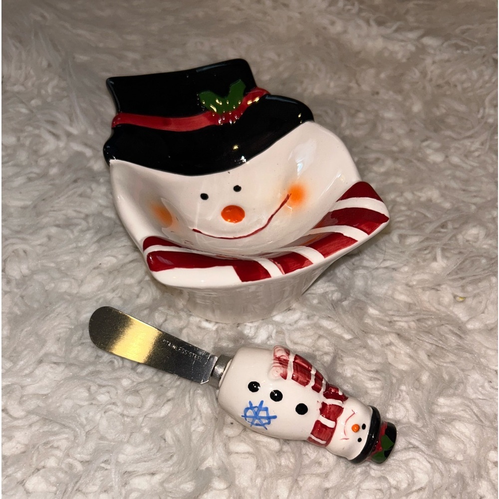 $10 2/$15 Ceramic Snowman Spoon Rest Dip Bowl and knife set p14